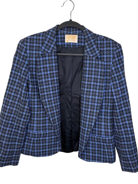 VTG Pendleton Womens Blue Black Houndstooth Wool Blazer Jacket Size 6 Preppy - Picture 1 of 10